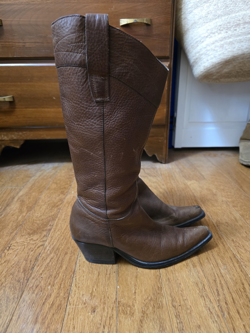 Women’s Brown Leather Over The Calf Western Boots